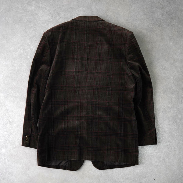 イヴサンローラン ヴィンテージ YSLロゴ ボタン チェック柄 ベロア テーラードジャケット ブラウン