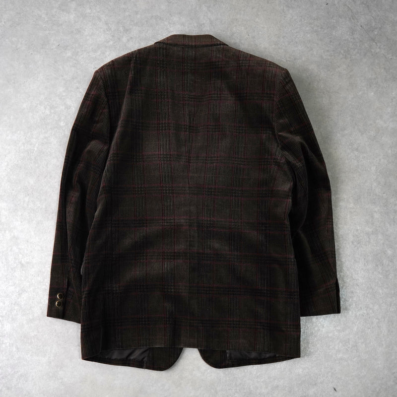 イヴサンローラン ヴィンテージ YSLロゴ ボタン チェック柄 ベロア テーラードジャケット ブラウン