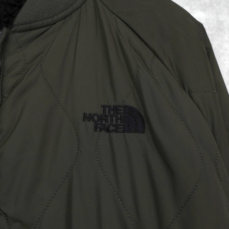 ザ ノースフェイス リバーシブル ロゴ刺繍 ロング丈 キルティングコート ボアコート カーキ / ブラック