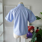 プラダ ロゴ 刺繍 クロップド 半袖シャツ ブルー レディース