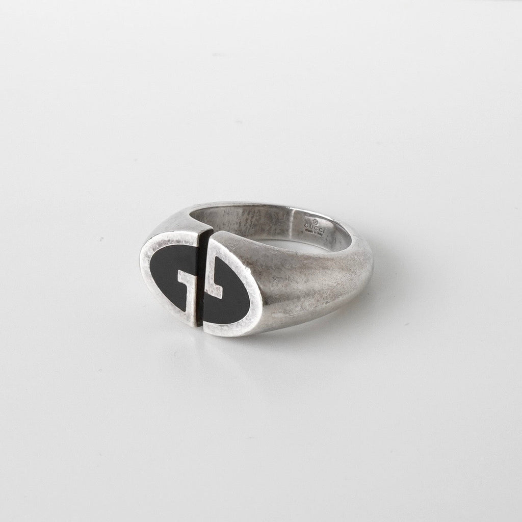 グッチ シルバー925 シグネットリング 指輪 シルバー / ブラック 17号