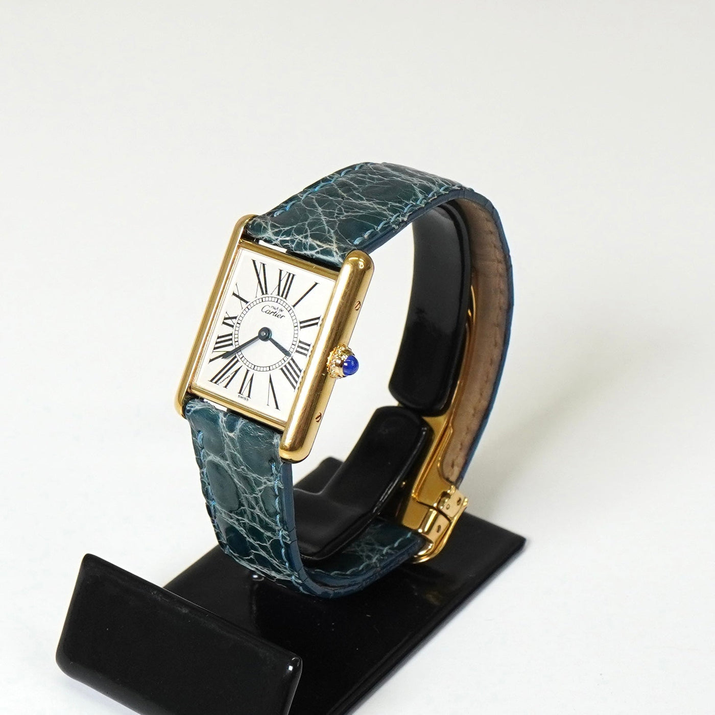 美品Cartier ヴェルメイユ　クォーツ　スイス アフターダイヤベゼル　925 カルティエ マスト タンク ヴェルメイユ 925×レザー / QZ オパラン文字