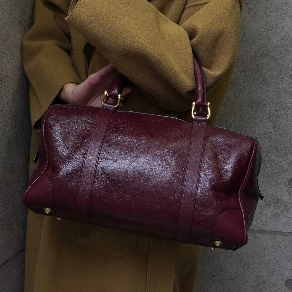 セリーヌ マカダム レザー 型押し ミニ ボストンバッグ ボルドー