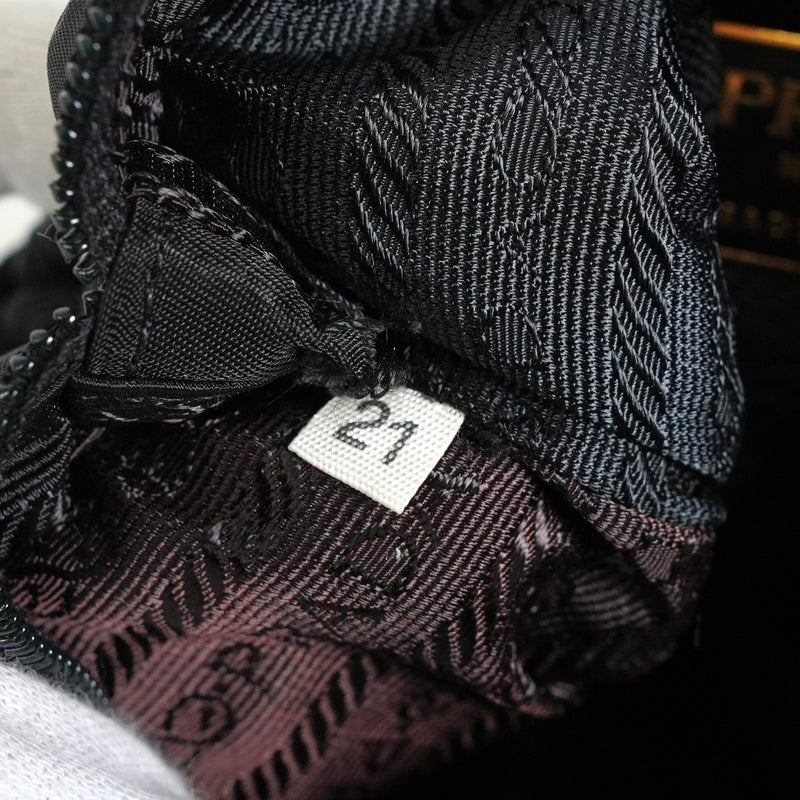 プラダ テスート ポコノ ナイロン ビーズ タッセル ミニ ショルダーバッグ ポシェット ブラック