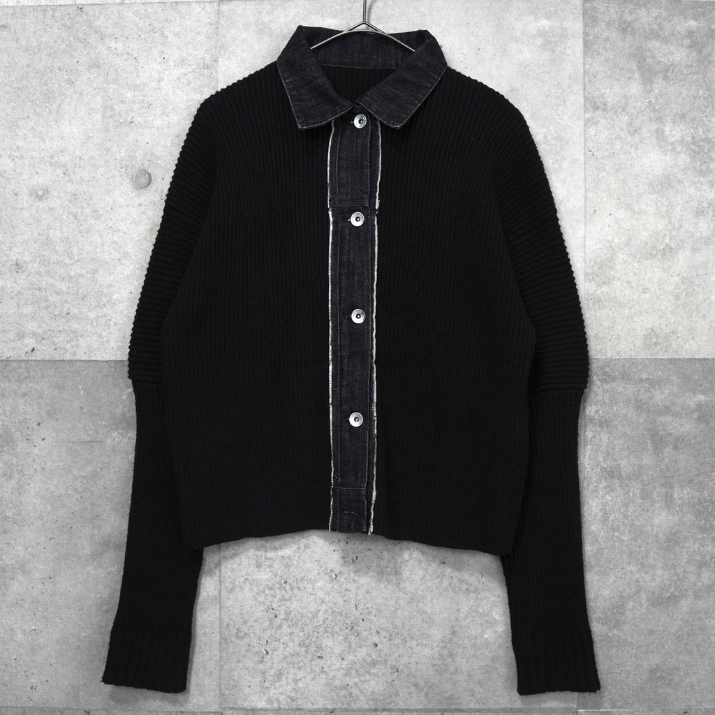 サカイ デニム ドッキング ウール ニット カーディガン ブラック / グレー