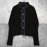 サカイ デニム ドッキング ウール ニット カーディガン ブラック / グレー