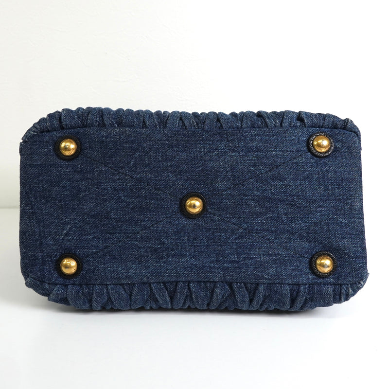 ミュウミュウ マテラッセ デニム / レザー 2way ハンドバッグ ショルダーバッグ ブルー / ブラック