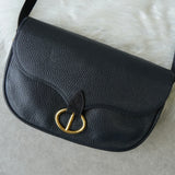 Christian Dior CD logo gold hardware leather shoulder bag navy