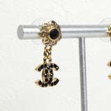 シャネル ココマーク フラワー ラインストーン ピアス GP ブラック レディース