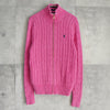 ポロ ラルフローレン スモールポニーロゴ ケーブル編み フルジップ ニット ピンク レディース