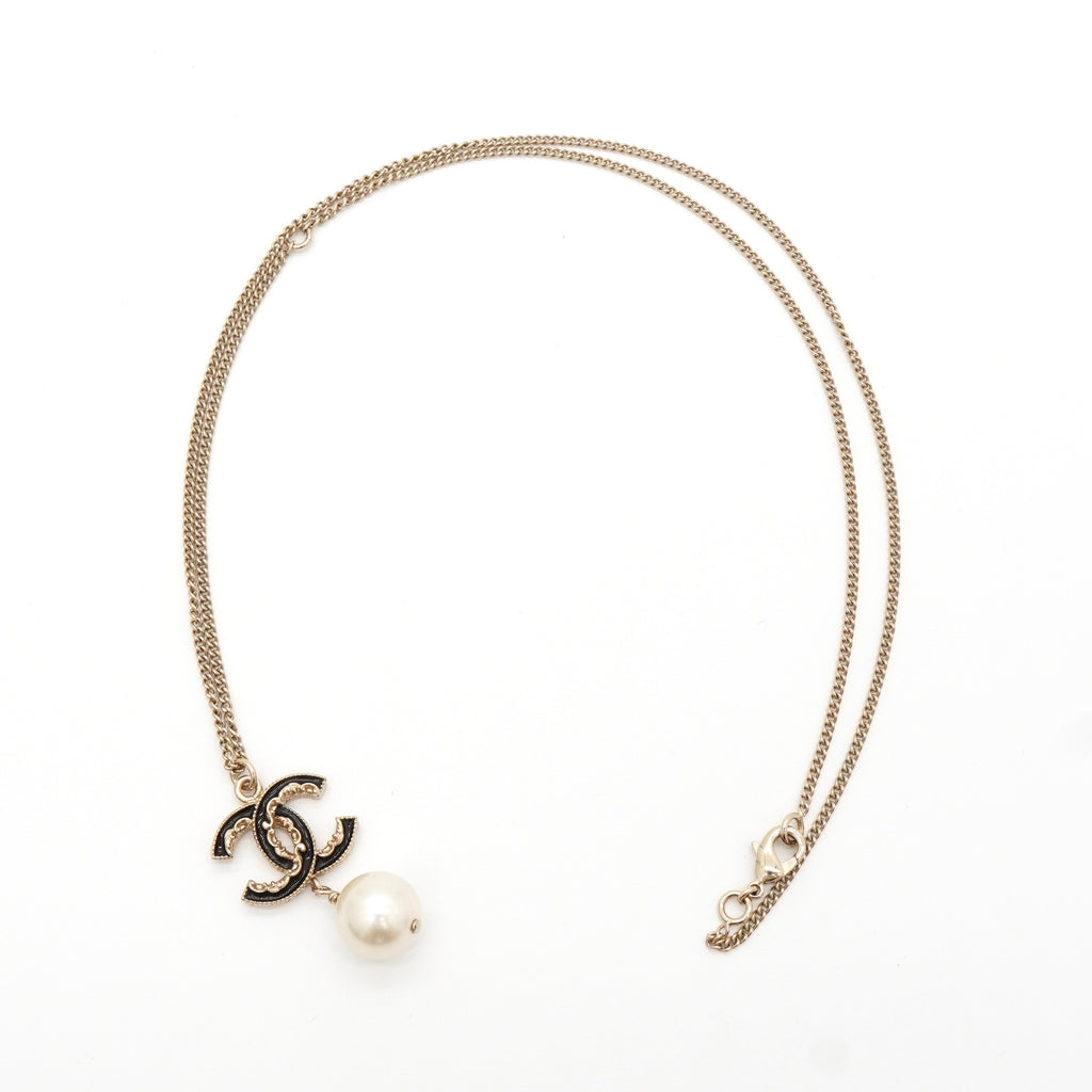 シャネル ココマーク フェイクパール ネックレス GP ブラックレディース