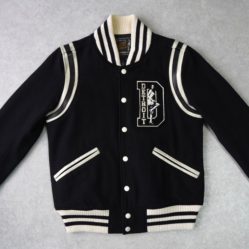 ヒステリックグラマー ガール ワッペン レザー切り替え ウール スタジャン ブラック