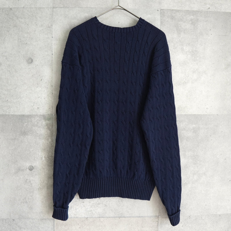 ポロ ゴルフ ラルフローレン ワンポイント ロゴ ケーブル編み ニット ネイビー
