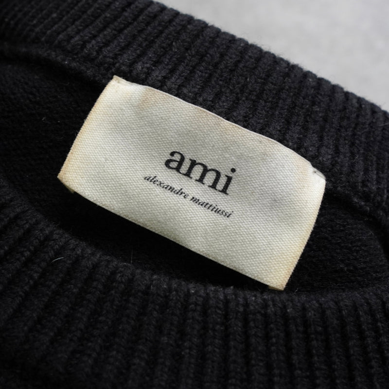 アミパリ アミ パリス ハートロゴ ボーダー ニット ブラック