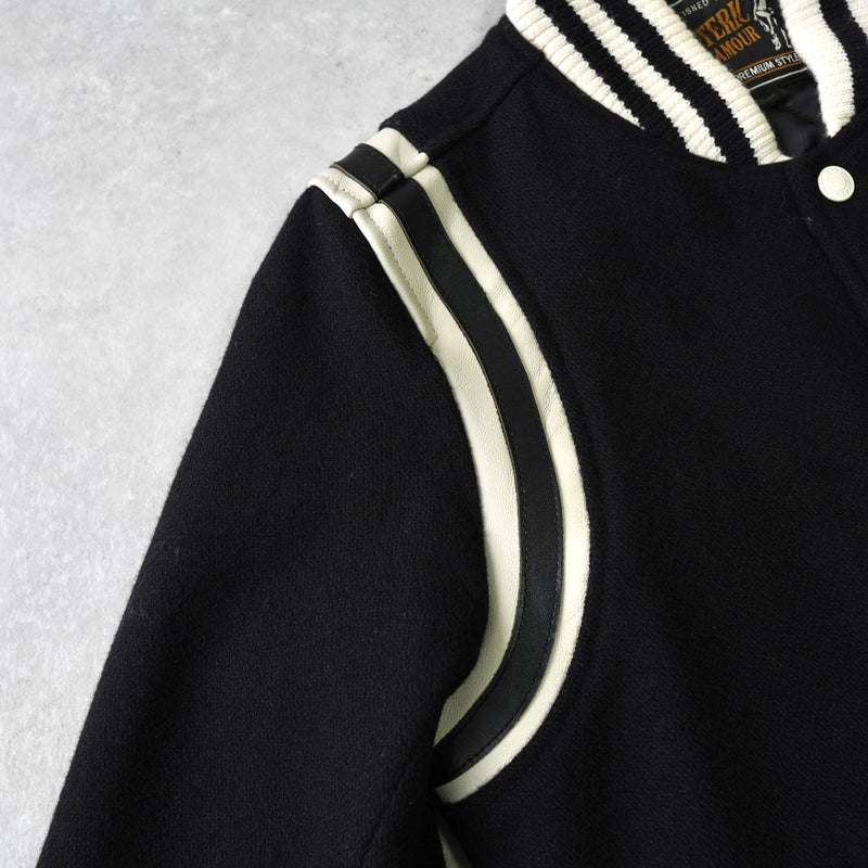 ヒステリックグラマー ガール ワッペン レザー切り替え ウール スタジャン ブラック