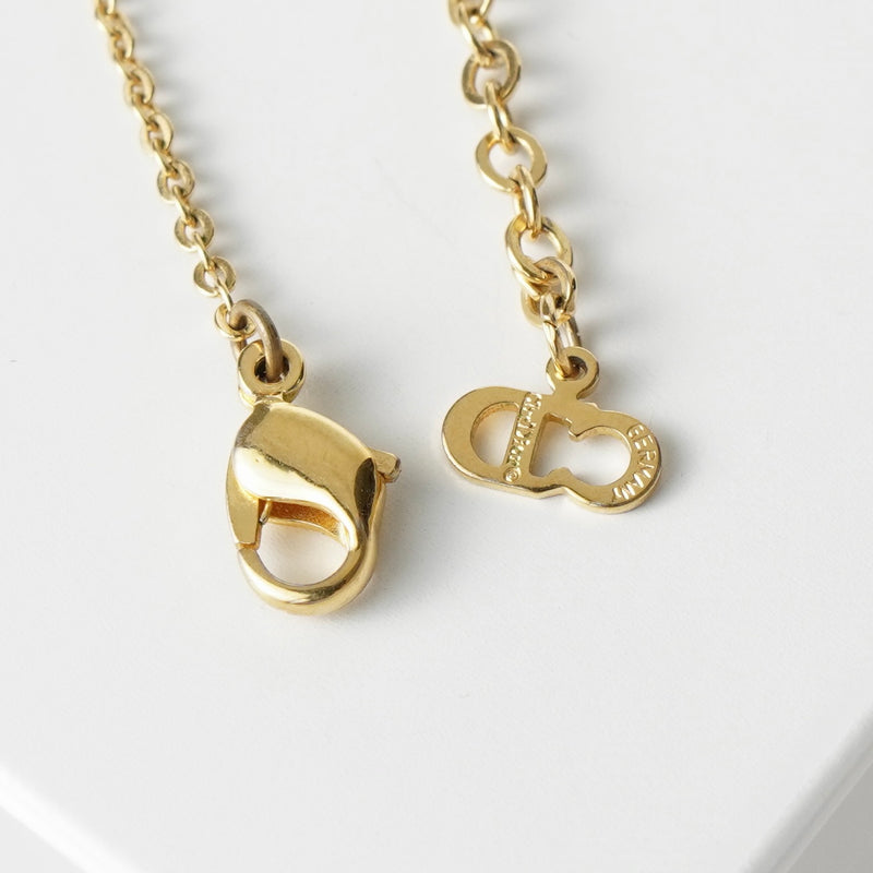 クリスチャン ディオール ヴィンテージ Diorロゴ ハート ラインストーン ネックレス GP ゴールド レディース