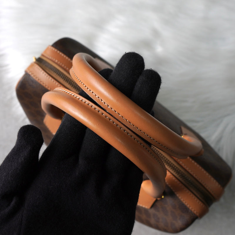 セリーヌ マカダム PVC レザー ミニボストンバッグ ハンドバッグ ブラウン