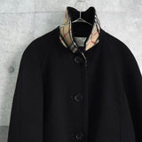 バーバリー ロンドン ノバチェック裏地 カシミア ウール ステンカラーコート レディース ブラック