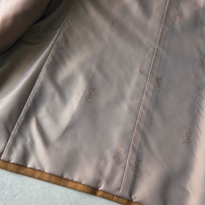 イヴ サンローラン ヴィンテージ YSLロゴ ボタン ウール ダブル テーラードジャケット キャメル メンズ