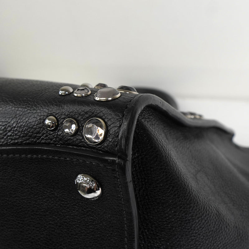 プラダ レザー ビジュー スタッズ 2way ハンドバッグ ショルダーバッグ ブラック