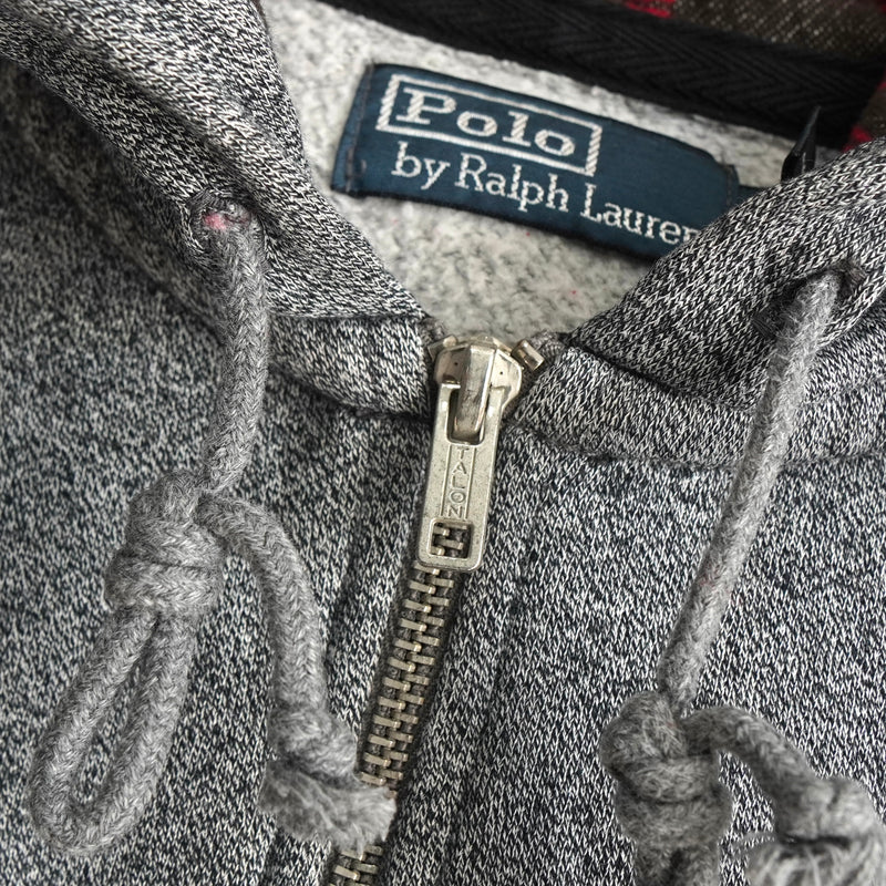 ポロ ラルフローレン スモールポニーロゴ チェック柄 フルジップ パーカー グレー