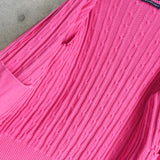 ポロ ラルフローレン スモールポニーロゴ ケーブル編み フルジップ ニット ピンク レディース