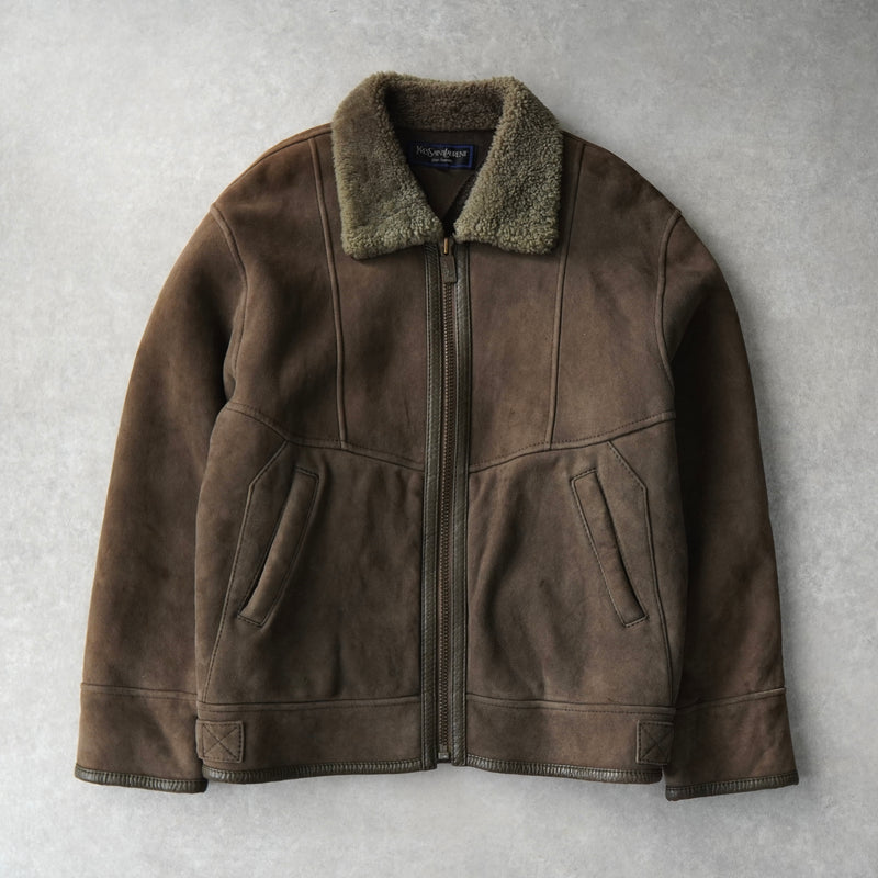 イヴサンローラン ヴィンテージ YSLロゴ ボタン ムートン ジャケット ブラウン