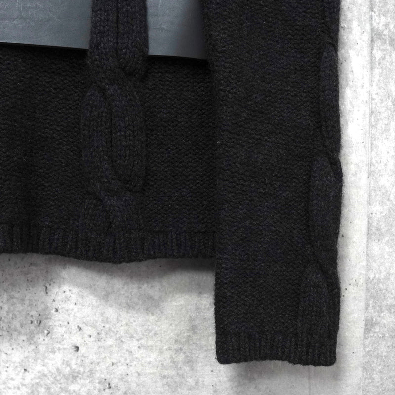 セリーヌ ヴィンテージ カシミア ケーブル ニット レディース チャコールグレー レザー ウエストベルト付き