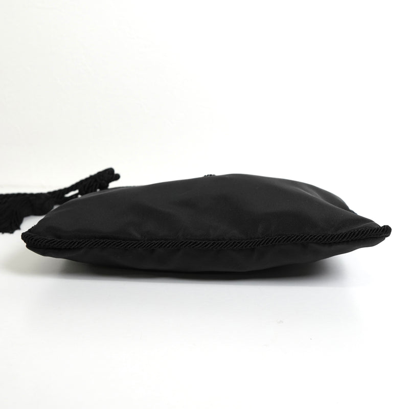 プラダ テスート ポコノ ナイロン ビーズ タッセル ミニ ショルダーバッグ ポシェット ブラック