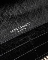 サンローラン YSLロゴ Vステッチ キャビアスキン 二つ折り長財布 ブラック