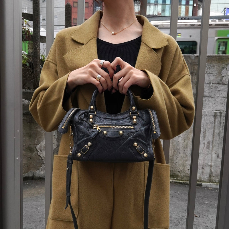 バレンシアガ ジャイアンドミニシティ レザー 2way ハンドバッグ ショルダーバッグ ブラック / グレー