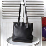 Vintage Black × Dark Brown Leather Tote Bag