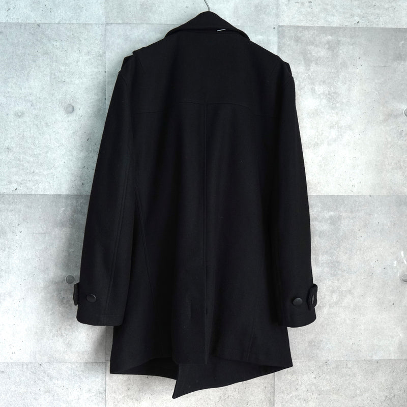 イヴ サンローラン ヴィンテージ YSLロゴ ウール Pコート ブラック