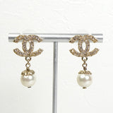 シャネル ココマーク ラインストーン スイングパール ピアス GP レディース