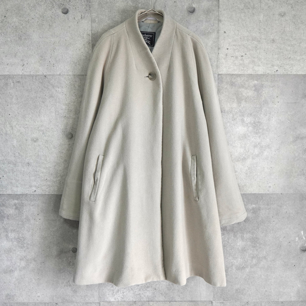 バーバリー ヴィンテージ ウール ノーカラーコート ライトグレー レディース