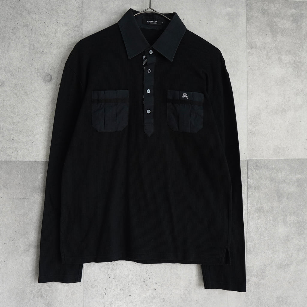バーバリー ブラックレーベル ホースロゴ 切り替え 長袖ポロシャツ ブラック