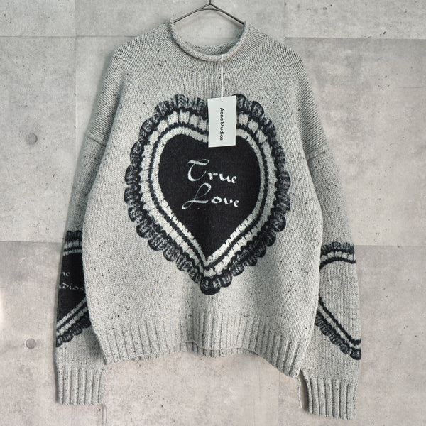 アクネ ストゥディオズ ハートプリント チャンキーニット セーター グレー タグ付き未使用品