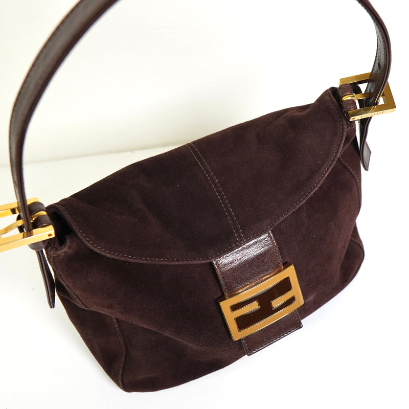 フェンディ マンマバケット スエード / レザー ワンショルダーバッグ ブラウン