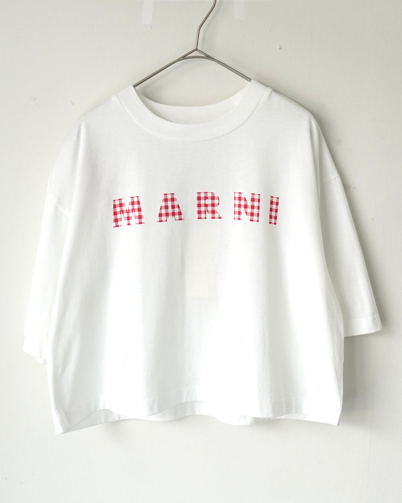 マルニ ギンガムチェックロゴ ショート丈 Tシャツ ホワイト サイズ36 レディース
