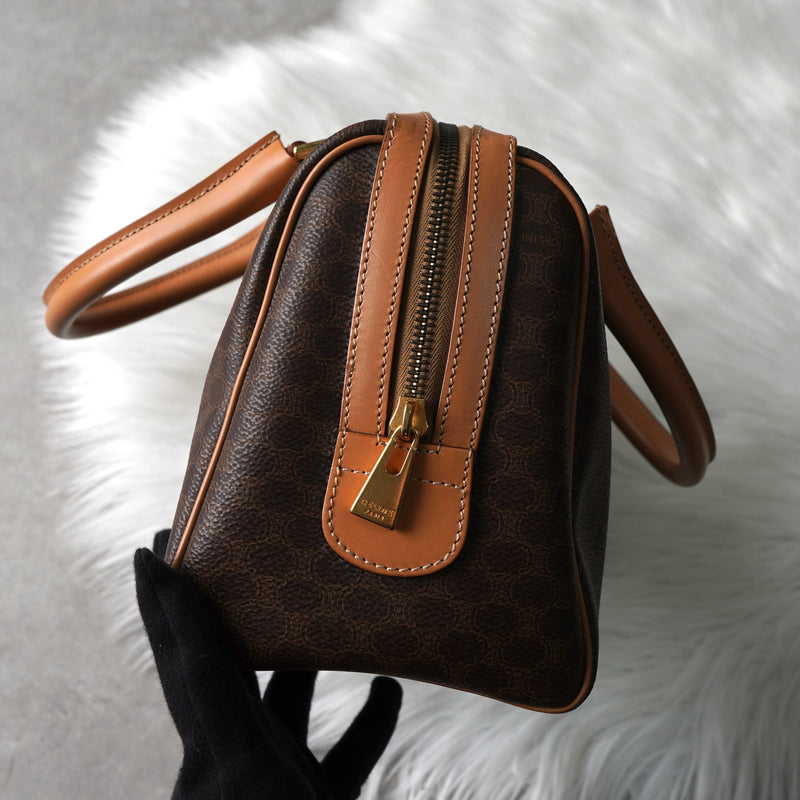 セリーヌ マカダム PVC レザー ミニボストンバッグ ハンドバッグ ブラウン