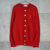 イヴサンローラン ヴィンテージ YSLロゴ 金ボタン コットン カーディガン レッド レディース