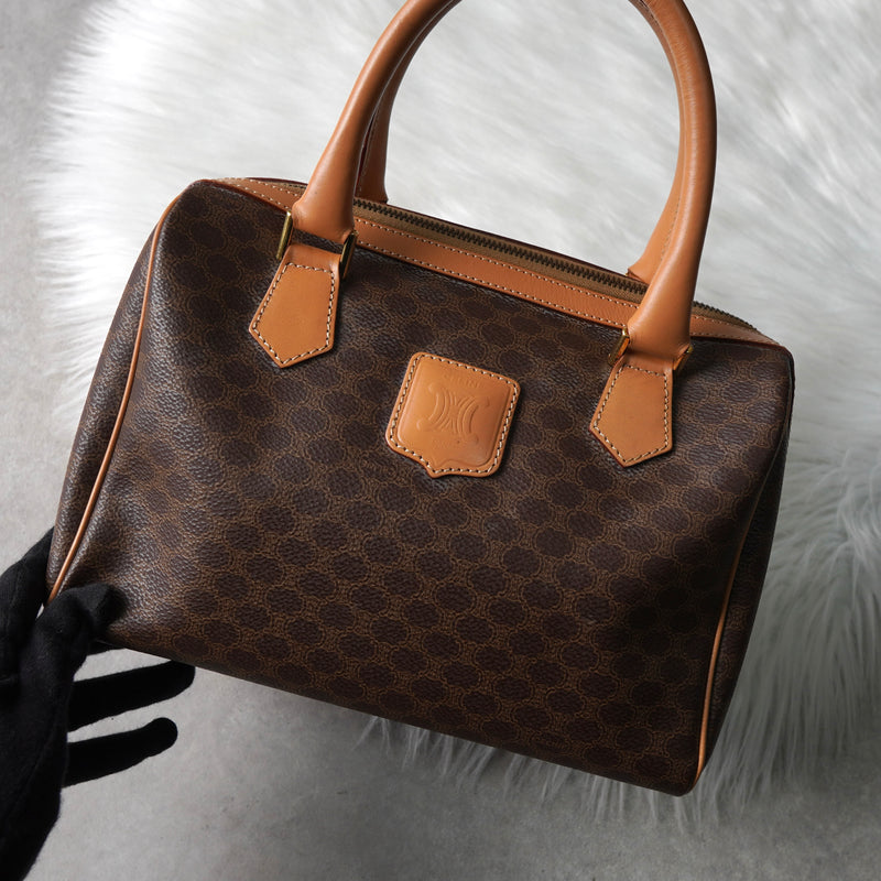 セリーヌ マカダム PVC レザー ミニボストンバッグ ハンドバッグ ブラウン