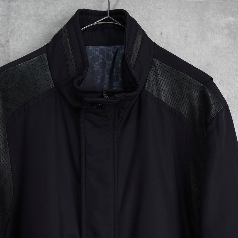 ジバンシィ パンチング フェイクレザー切り替え メンズ ナイロンジャケット ダークネイビー