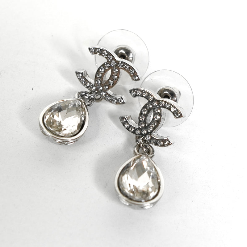 シャネル ココマーク ラインストーン スイング ティアドロップ ストーン ピアス シルバー