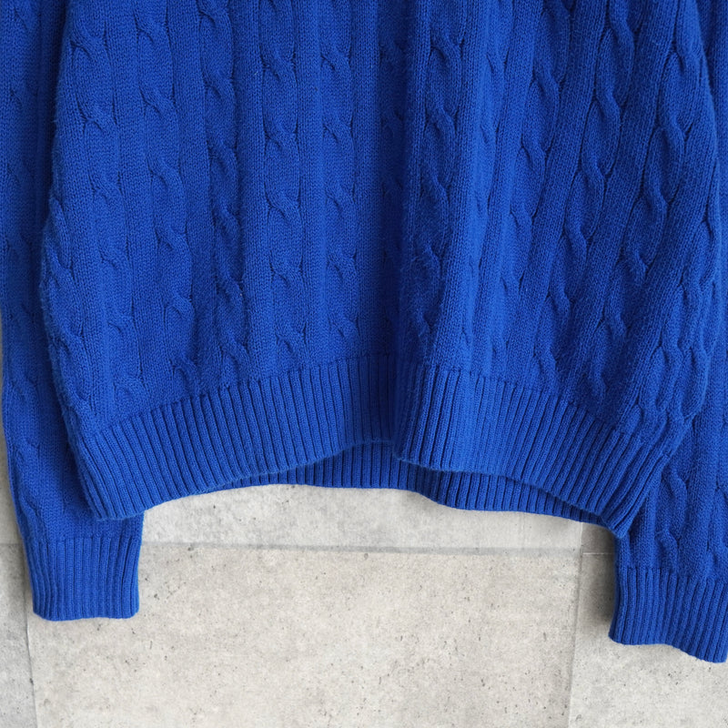 ポロ ラルフローレン スモールポニーロゴ ケーブル編み ニット ブルー
