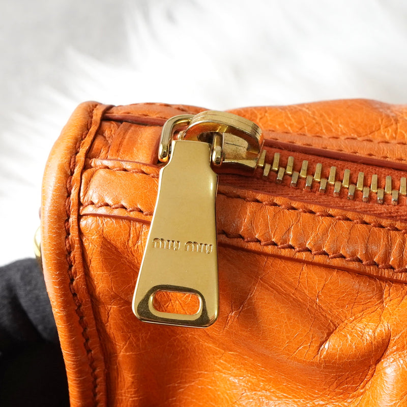 ミュウミュウ レザー 2way ハンドバッグ ショルダーバッグ オレンジ