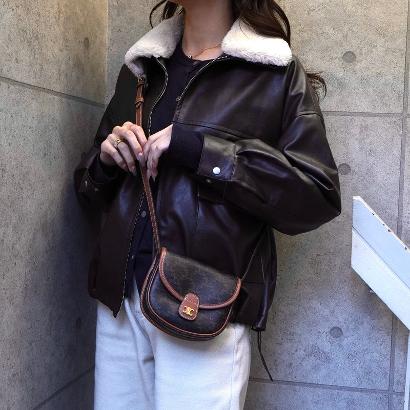 セリーヌ ミニ ブザス トリオンフ PVC / レザー ショルダーバッグ ブラック / ブラウン