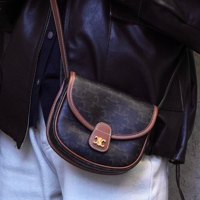 セリーヌ ミニ ブザス トリオンフ PVC / レザー ショルダーバッグ ブラック / ブラウン