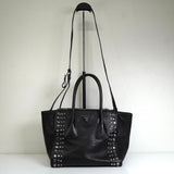 プラダ レザー ビジュー スタッズ 2way ハンドバッグ ショルダーバッグ ブラック