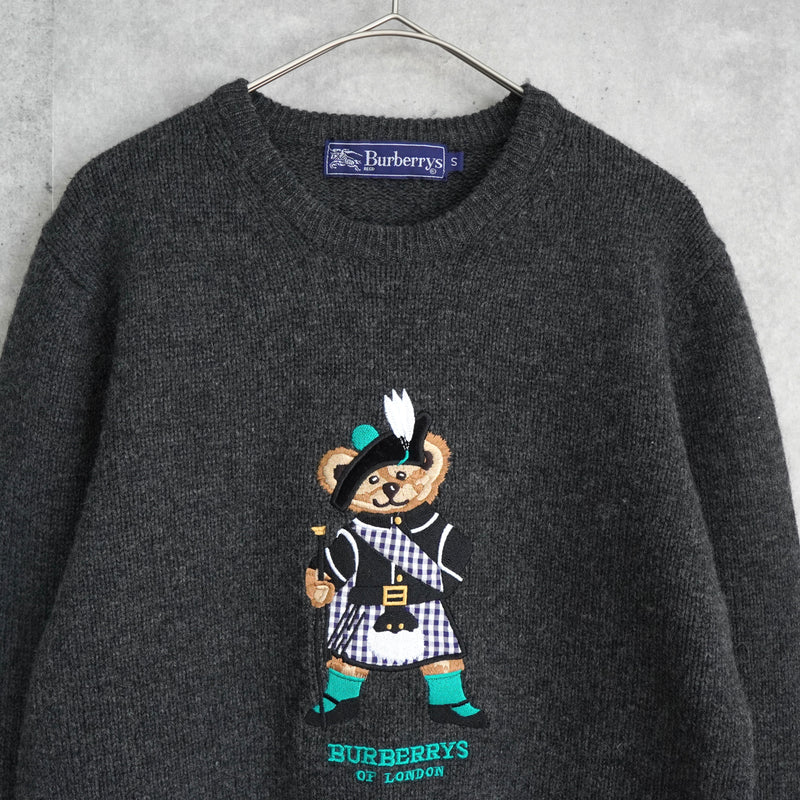バーバリー ヴィンテージ テディベア 刺繍 ニット レディース グレー